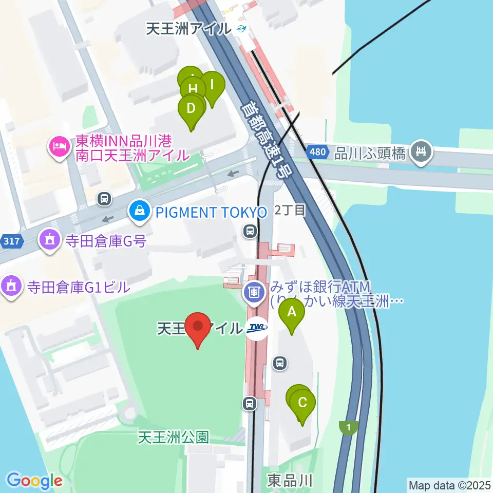 天王洲公園サッカー場周辺のファミレス・ファーストフード一覧地図