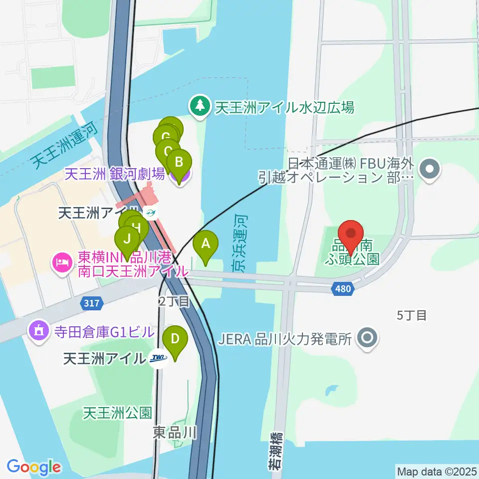 品川南ふ頭公園野球場周辺のファミレス・ファーストフード一覧地図