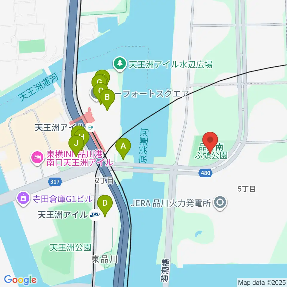 品川南ふ頭公園野球場周辺のファミレス・ファーストフード一覧地図