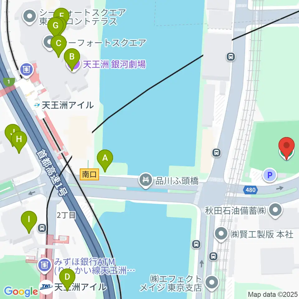 品川南ふ頭公園野球場周辺のファミレス・ファーストフード一覧地図