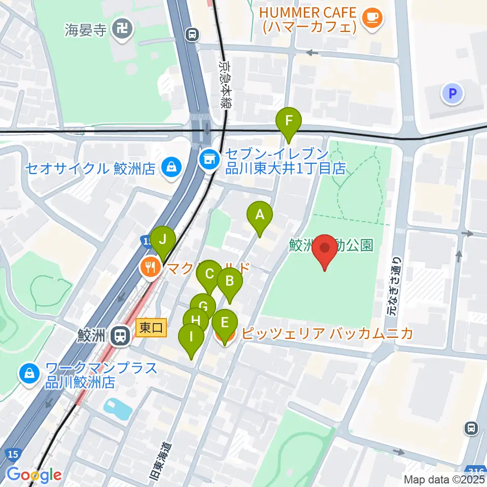 鮫洲運動公園軟式こども野球場周辺のファミレス・ファーストフード一覧地図