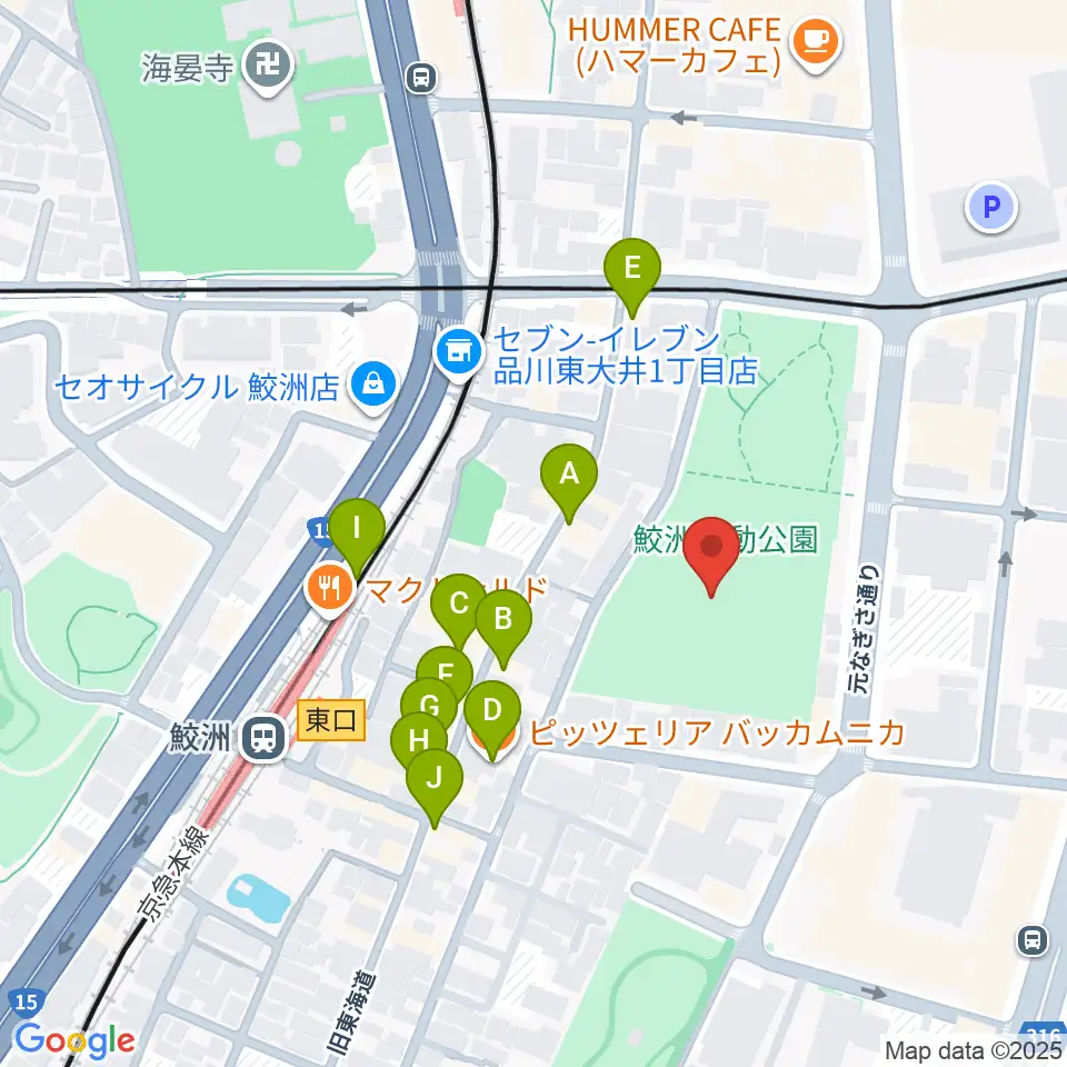 鮫洲運動公園軟式こども野球場周辺のファミレス・ファーストフード一覧地図