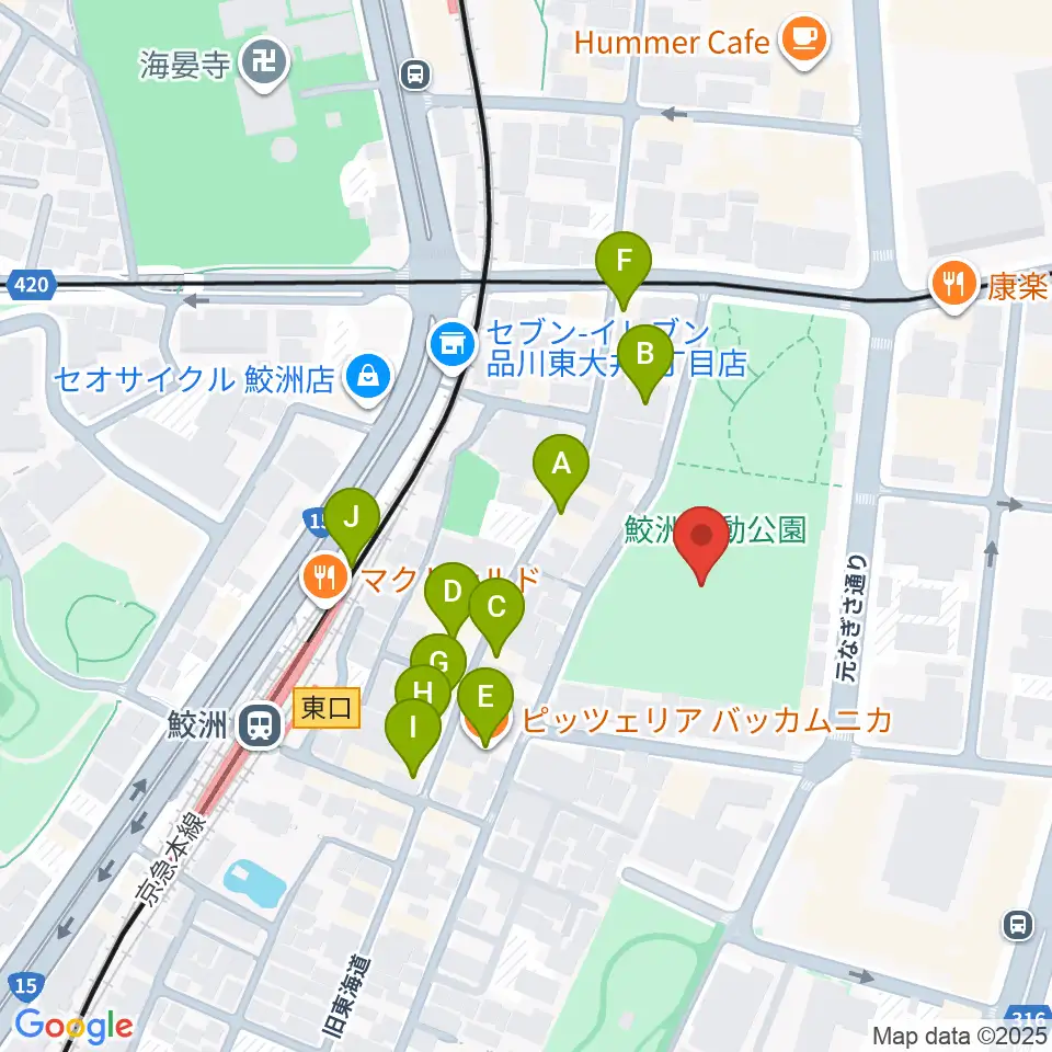 鮫洲運動公園軟式こども野球場周辺のファミレス・ファーストフード一覧地図