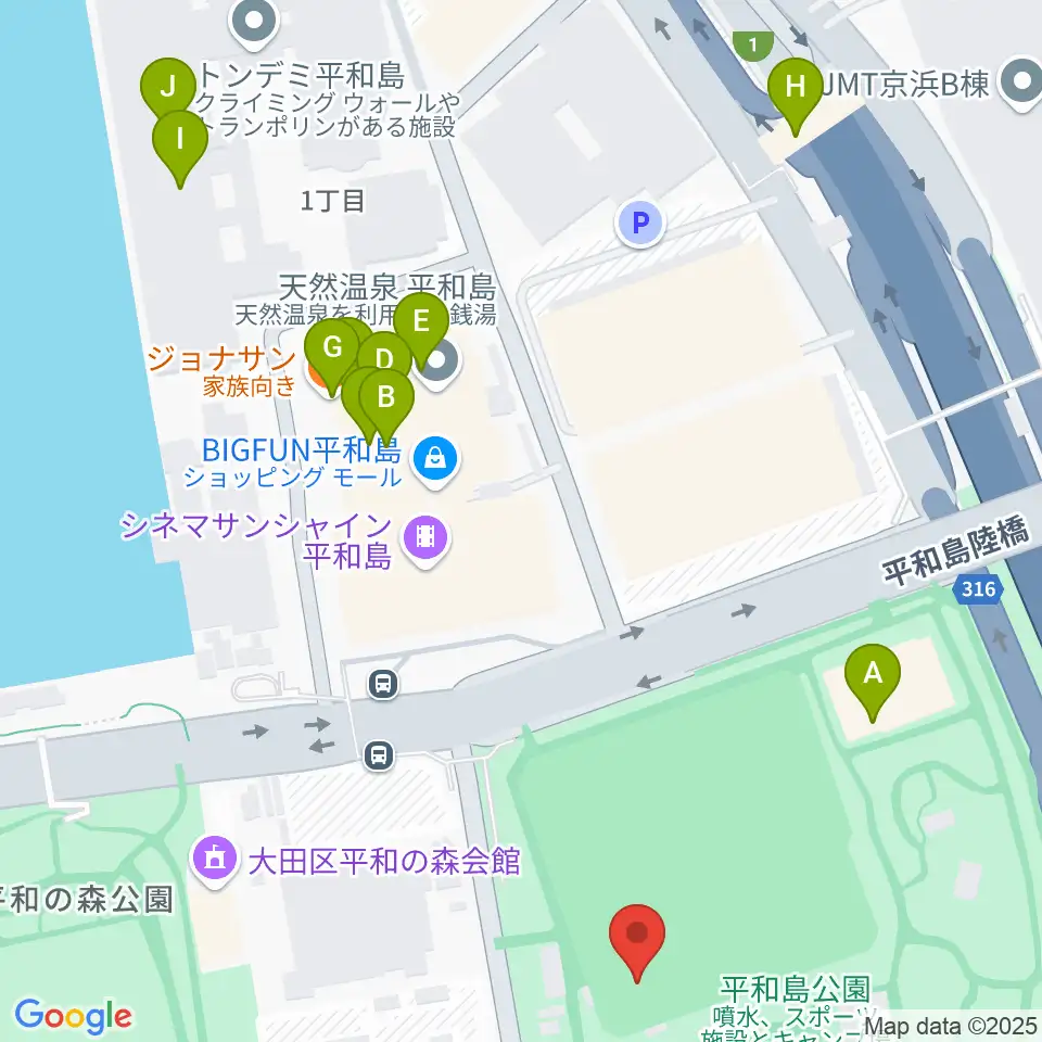 平和島公園野球場周辺のファミレス・ファーストフード一覧地図