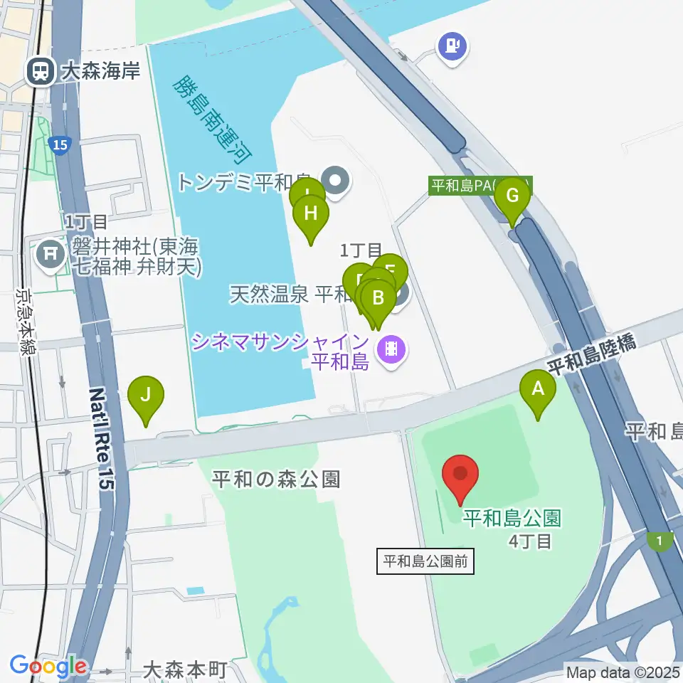 平和島公園野球場周辺のファミレス・ファーストフード一覧地図