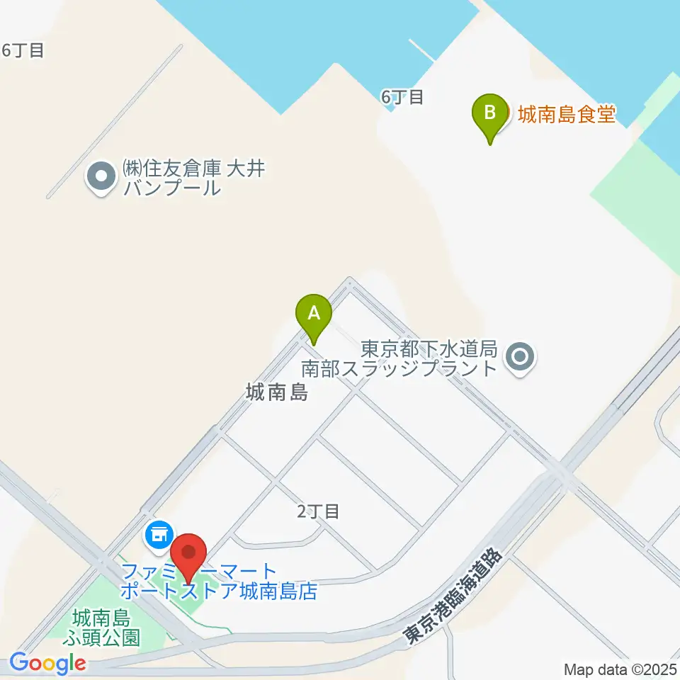 城南島ポートグランド周辺のファミレス・ファーストフード一覧地図