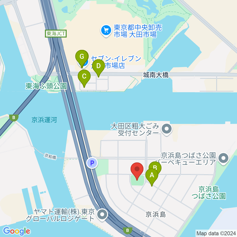 京浜島防災広場運動場周辺のファミレス・ファーストフード一覧地図