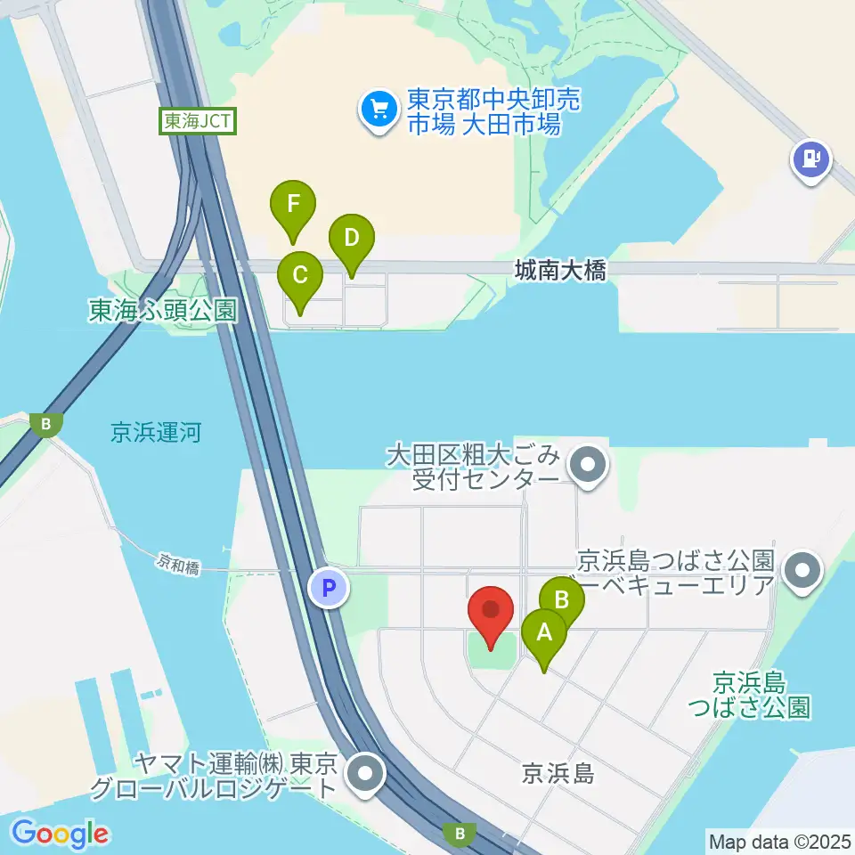 京浜島防災広場運動場周辺のファミレス・ファーストフード一覧地図