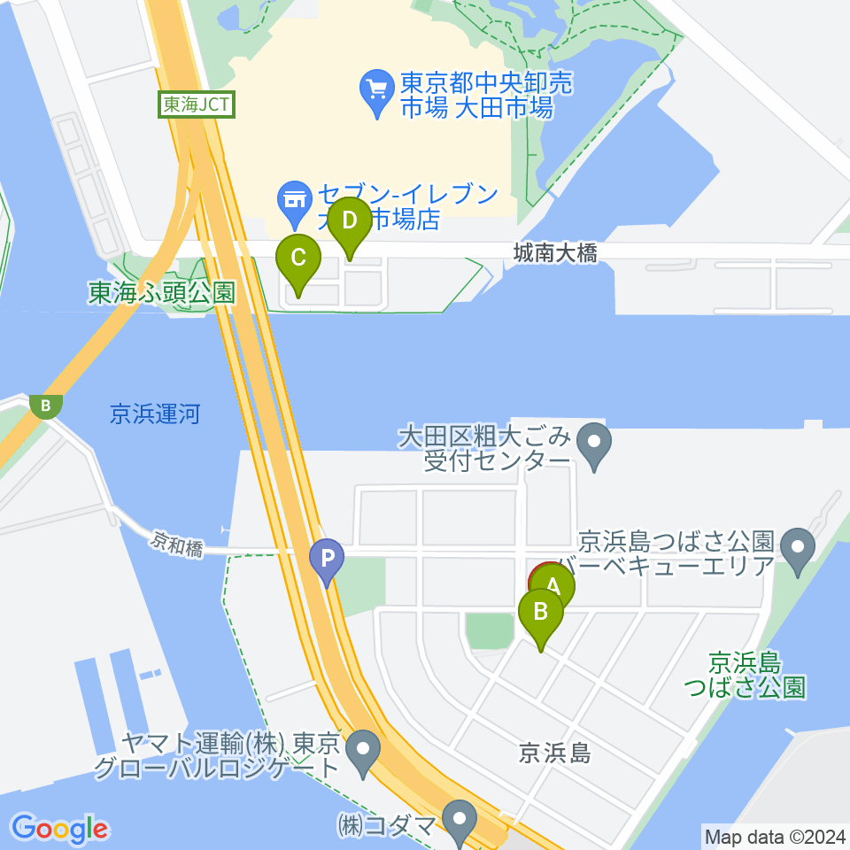 京浜島勤労者厚生会館周辺のファミレス・ファーストフード一覧地図