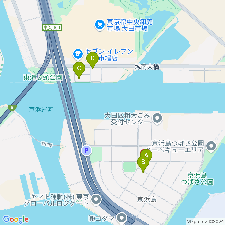 京浜島勤労者厚生会館周辺のファミレス・ファーストフード一覧地図