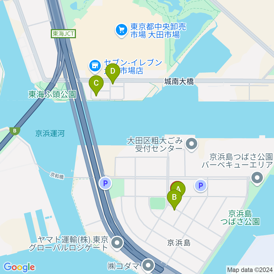 京浜島勤労者厚生会館周辺のファミレス・ファーストフード一覧地図