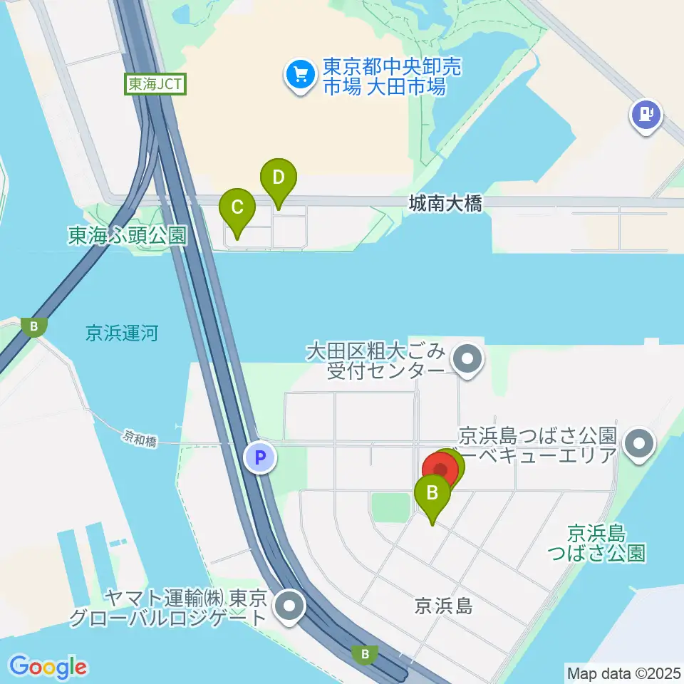 京浜島勤労者厚生会館周辺のファミレス・ファーストフード一覧地図