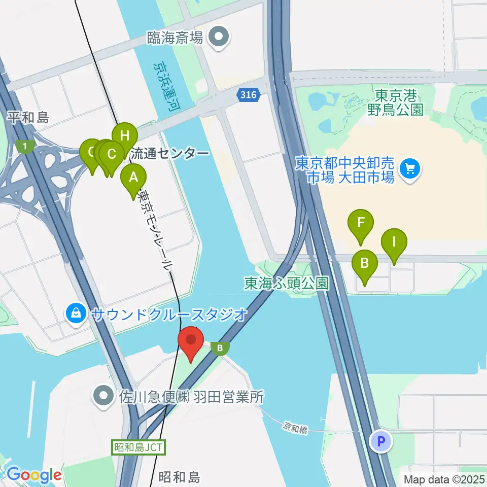 昭和島二丁目公園サッカー場周辺のファミレス・ファーストフード一覧地図
