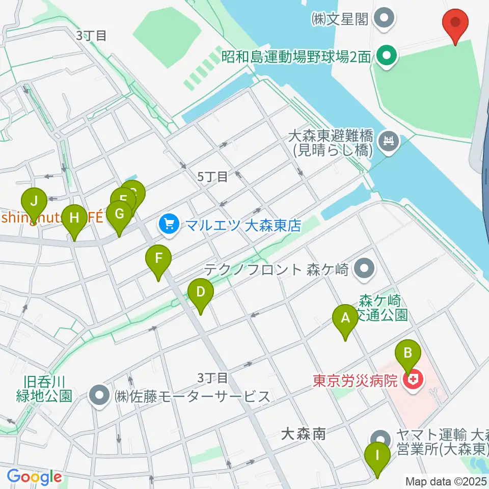 昭和島運動場野球場周辺のファミレス・ファーストフード一覧地図