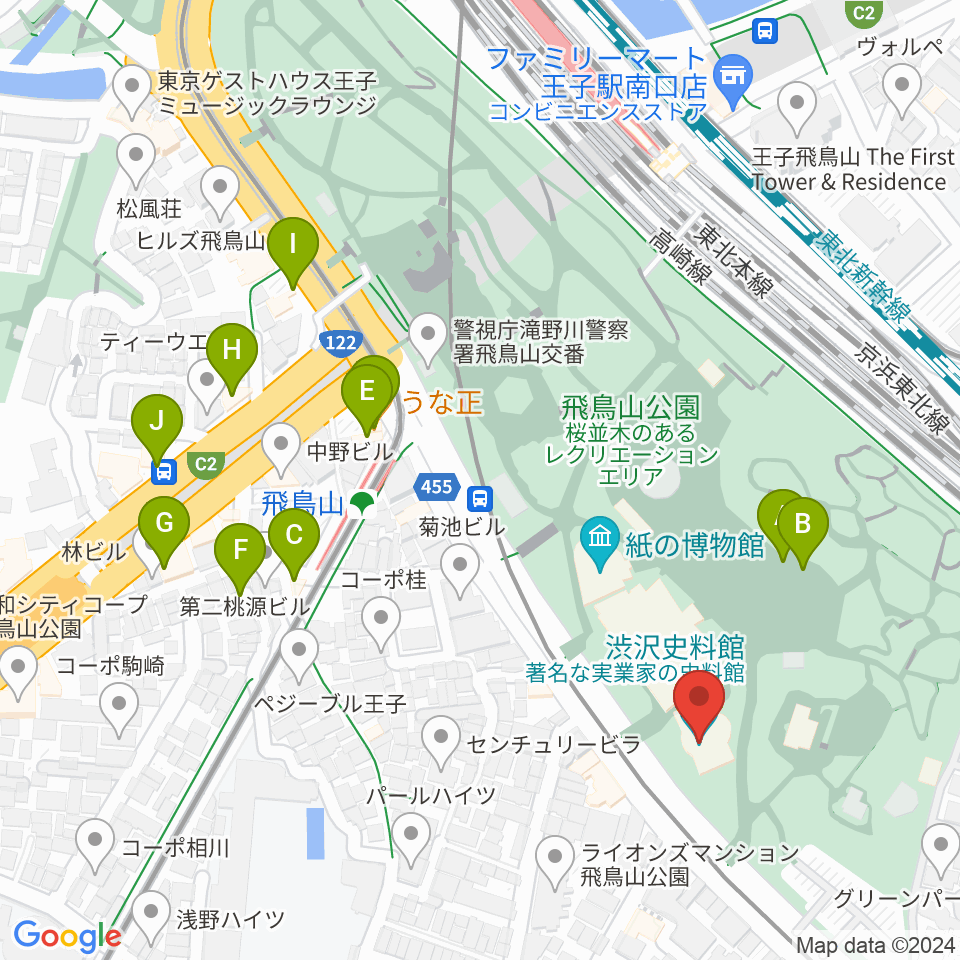 渋沢史料館周辺のファミレス・ファーストフード一覧地図