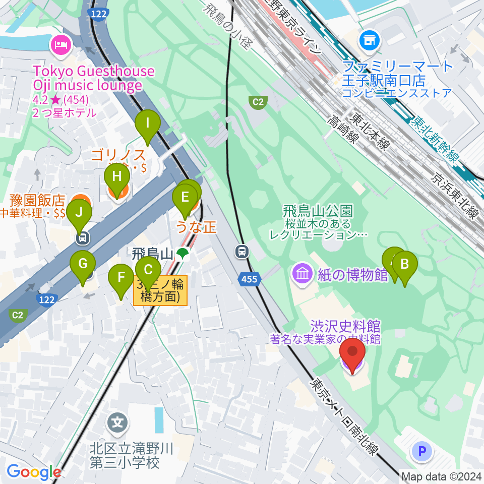 渋沢史料館周辺のファミレス・ファーストフード一覧地図