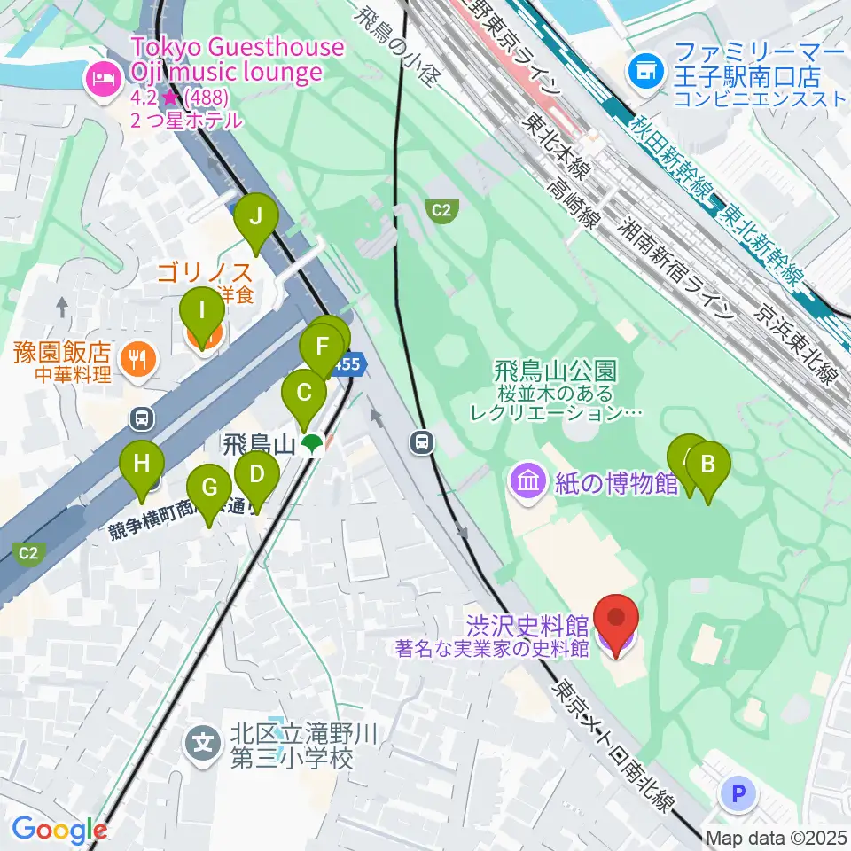 渋沢史料館周辺のファミレス・ファーストフード一覧地図