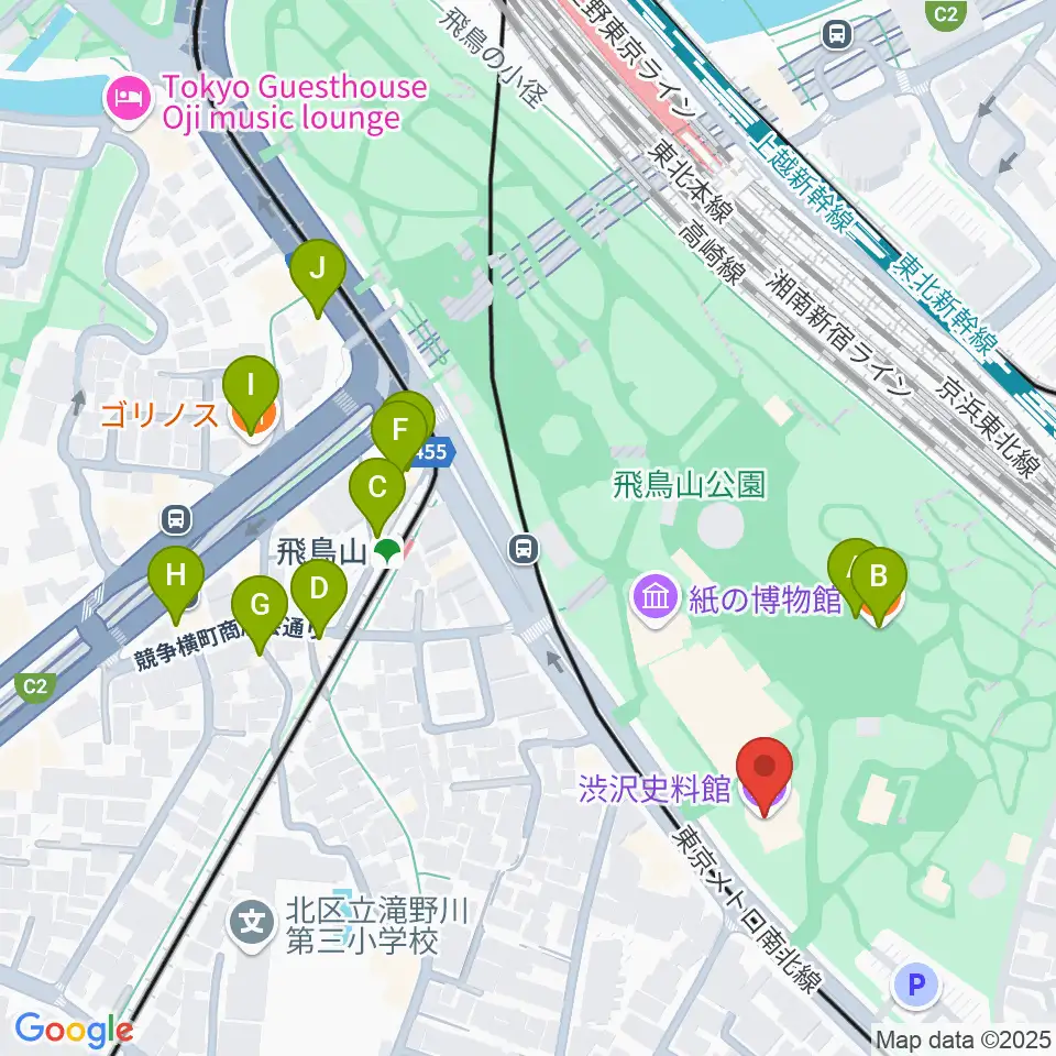 渋沢史料館周辺のファミレス・ファーストフード一覧地図