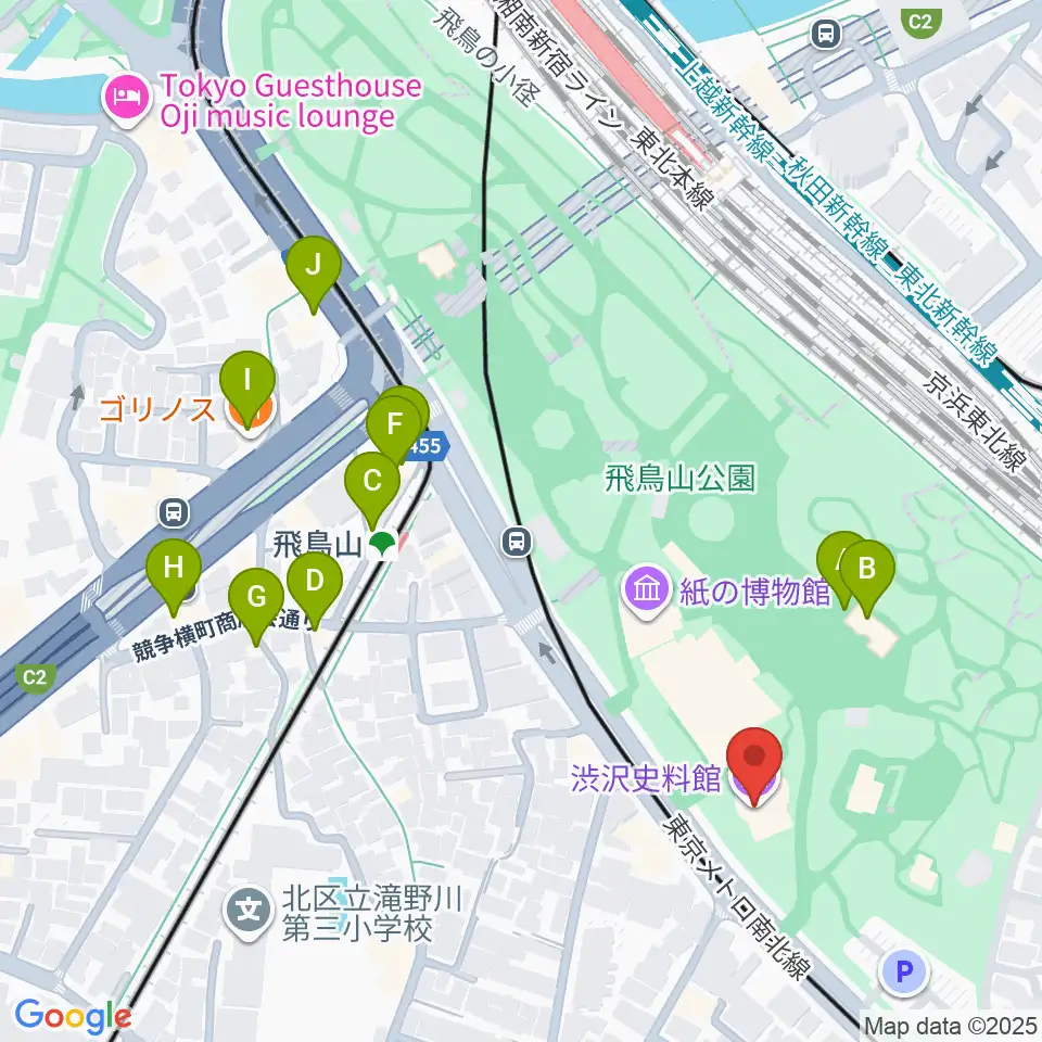 渋沢史料館周辺のファミレス・ファーストフード一覧地図