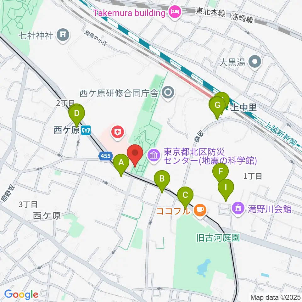 地震の科学館周辺のファミレス・ファーストフード一覧地図