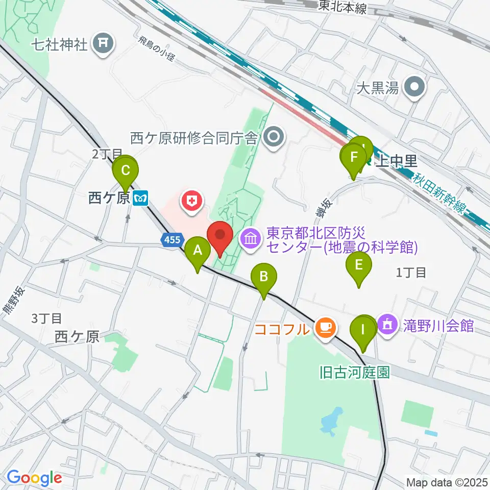 地震の科学館周辺のファミレス・ファーストフード一覧地図
