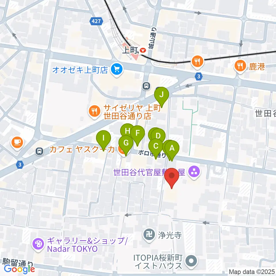 世田谷区立郷土資料館周辺のファミレス・ファーストフード一覧地図