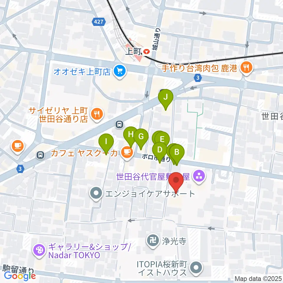 世田谷区立郷土資料館周辺のファミレス・ファーストフード一覧地図