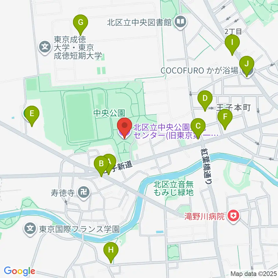 北区立中央公園文化センター周辺のファミレス・ファーストフード一覧地図