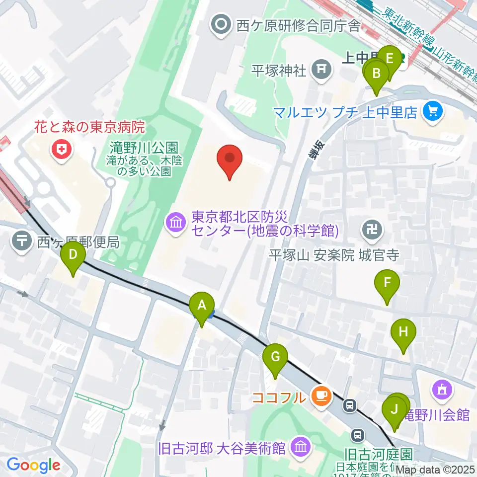 滝野川体育館周辺のファミレス・ファーストフード一覧地図