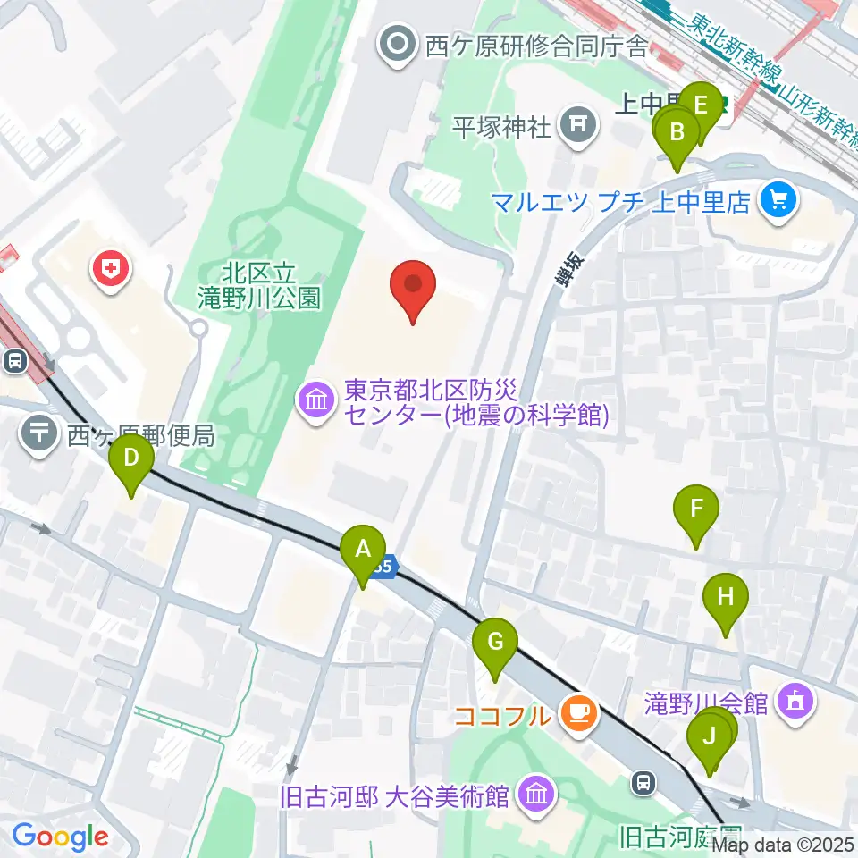 滝野川体育館周辺のファミレス・ファーストフード一覧地図
