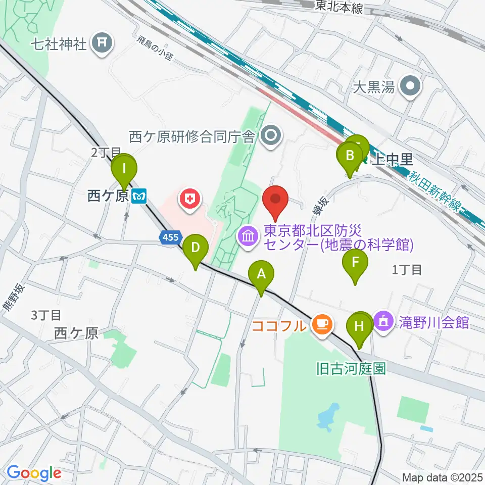 滝野川体育館周辺のファミレス・ファーストフード一覧地図