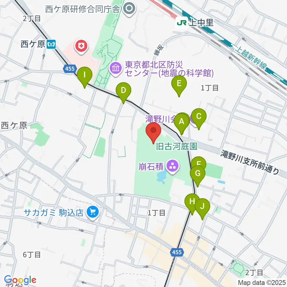旧古河邸 大谷美術館周辺のファミレス・ファーストフード一覧地図