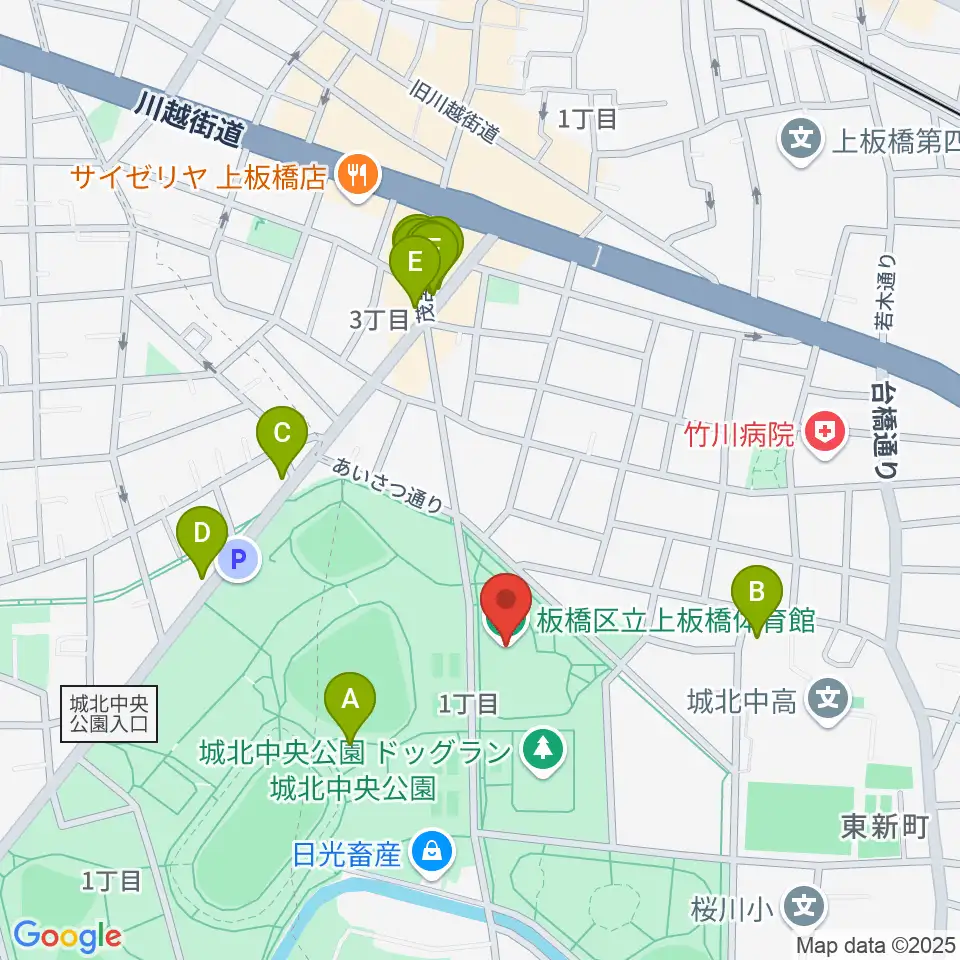 上板橋体育館周辺のファミレス・ファーストフード一覧地図