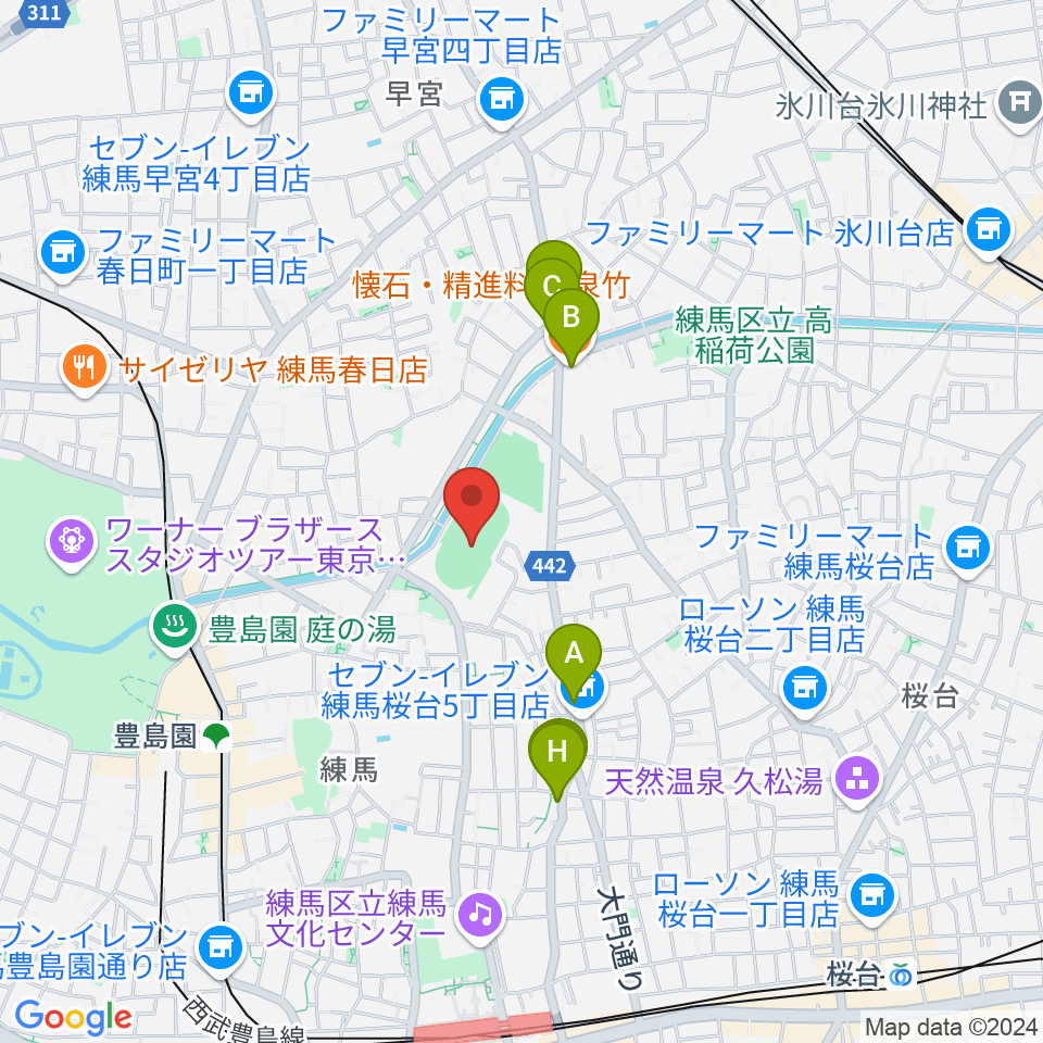 練馬総合運動場公園陸上競技場周辺のファミレス・ファーストフード一覧地図