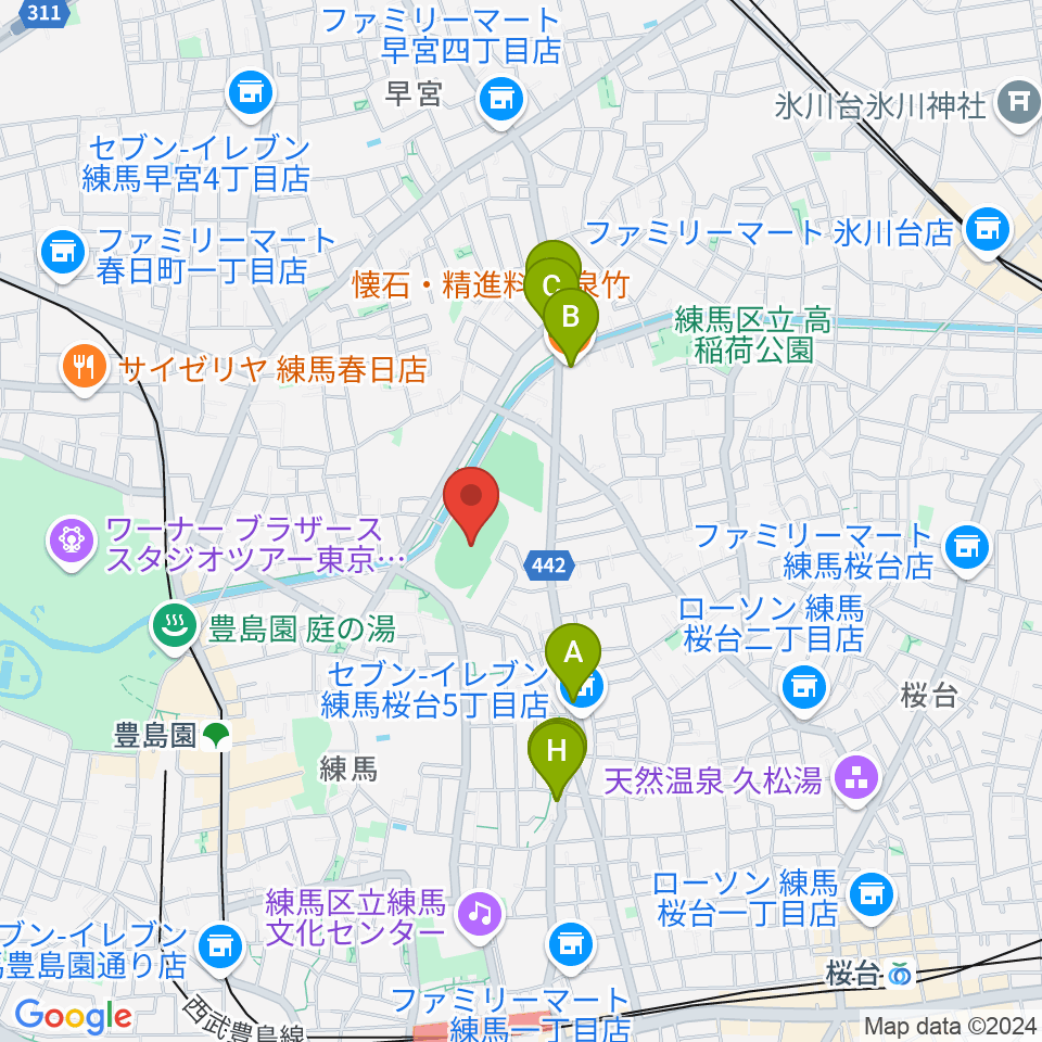 練馬総合運動場公園陸上競技場周辺のファミレス・ファーストフード一覧地図