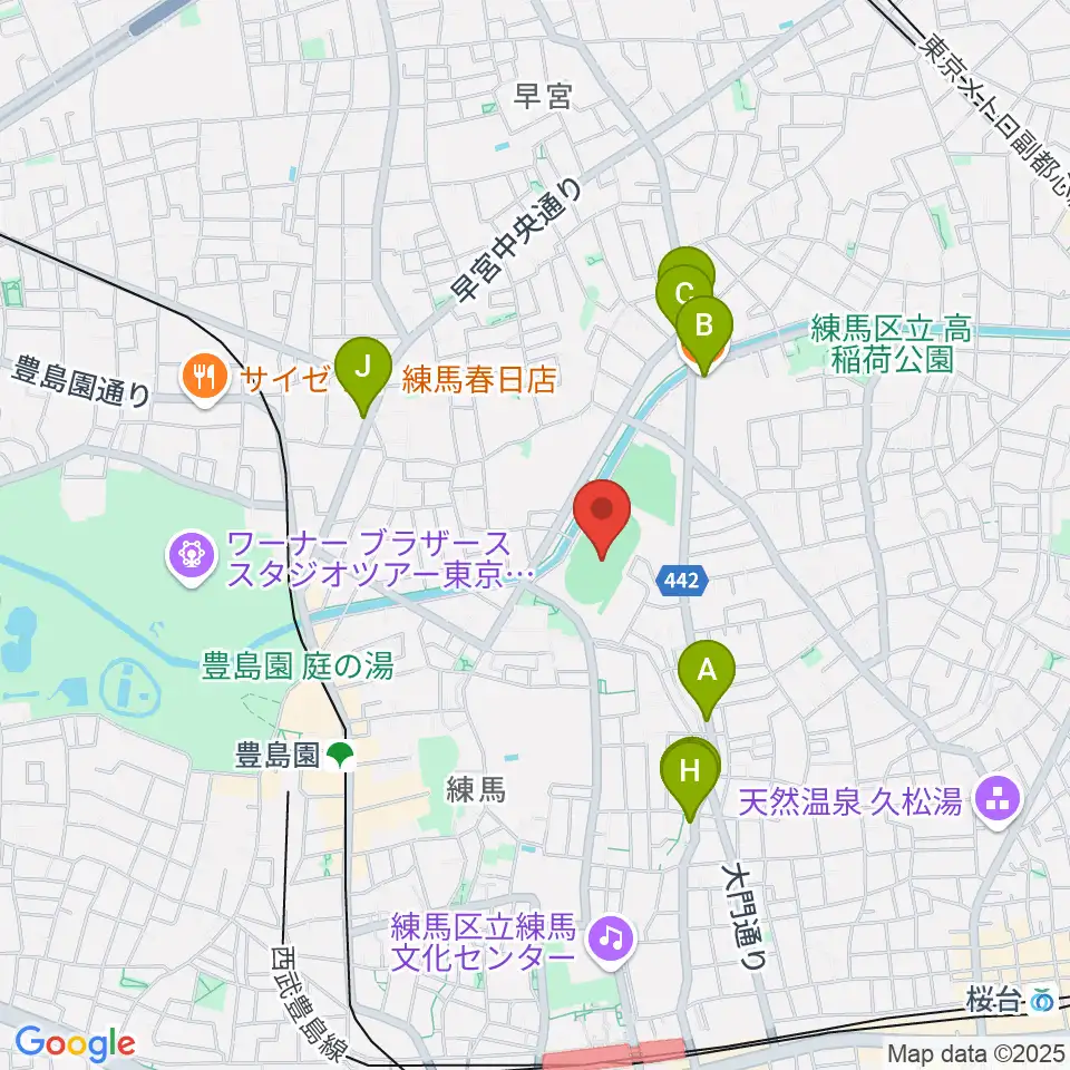 練馬総合運動場公園陸上競技場周辺のファミレス・ファーストフード一覧地図