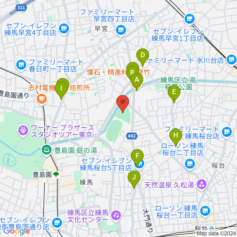 練馬総合運動場少年野球場周辺のファミレス・ファーストフード一覧地図