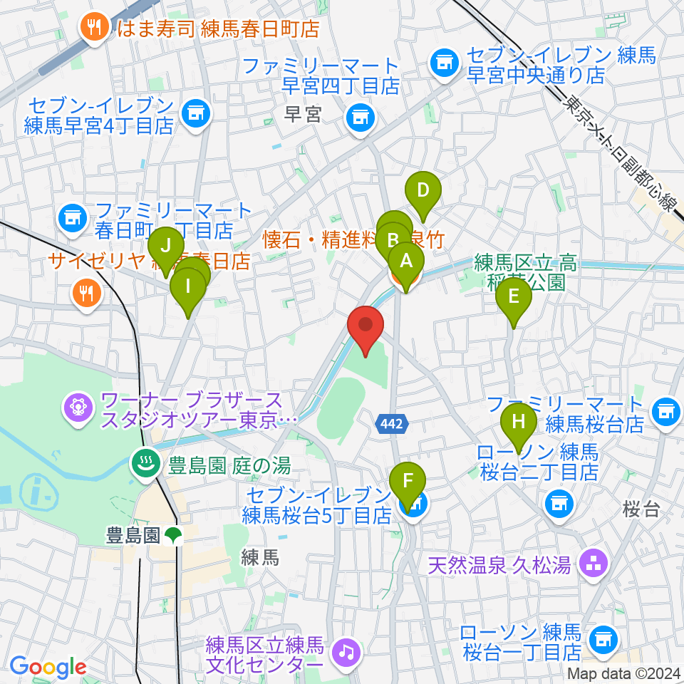 練馬総合運動場少年野球場周辺のファミレス・ファーストフード一覧地図