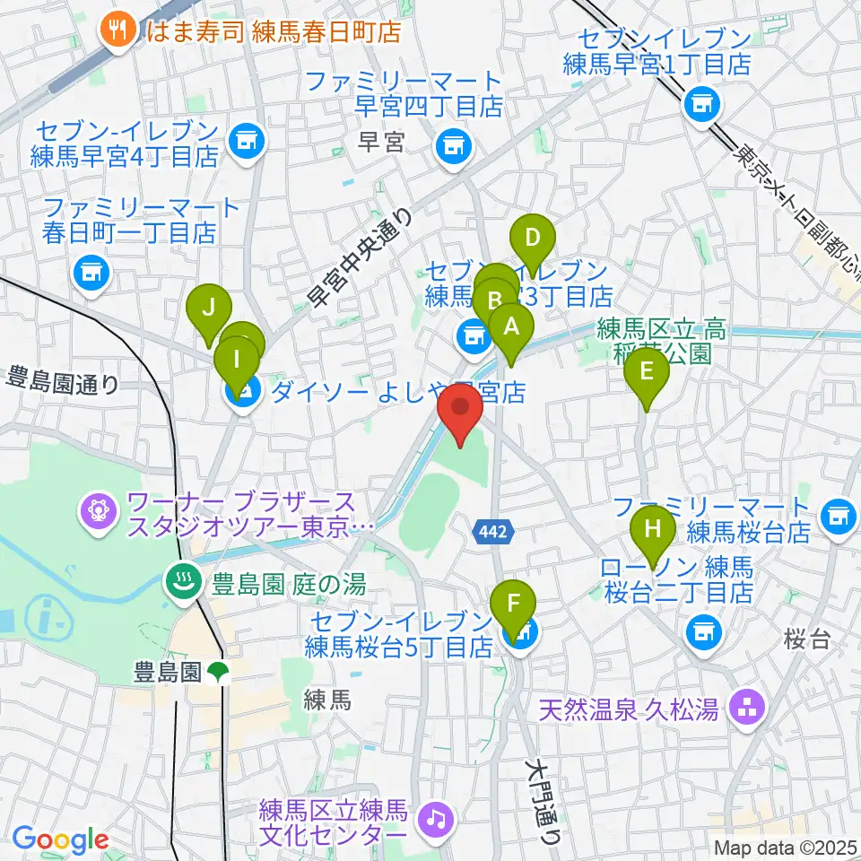 練馬総合運動場少年野球場周辺のファミレス・ファーストフード一覧地図
