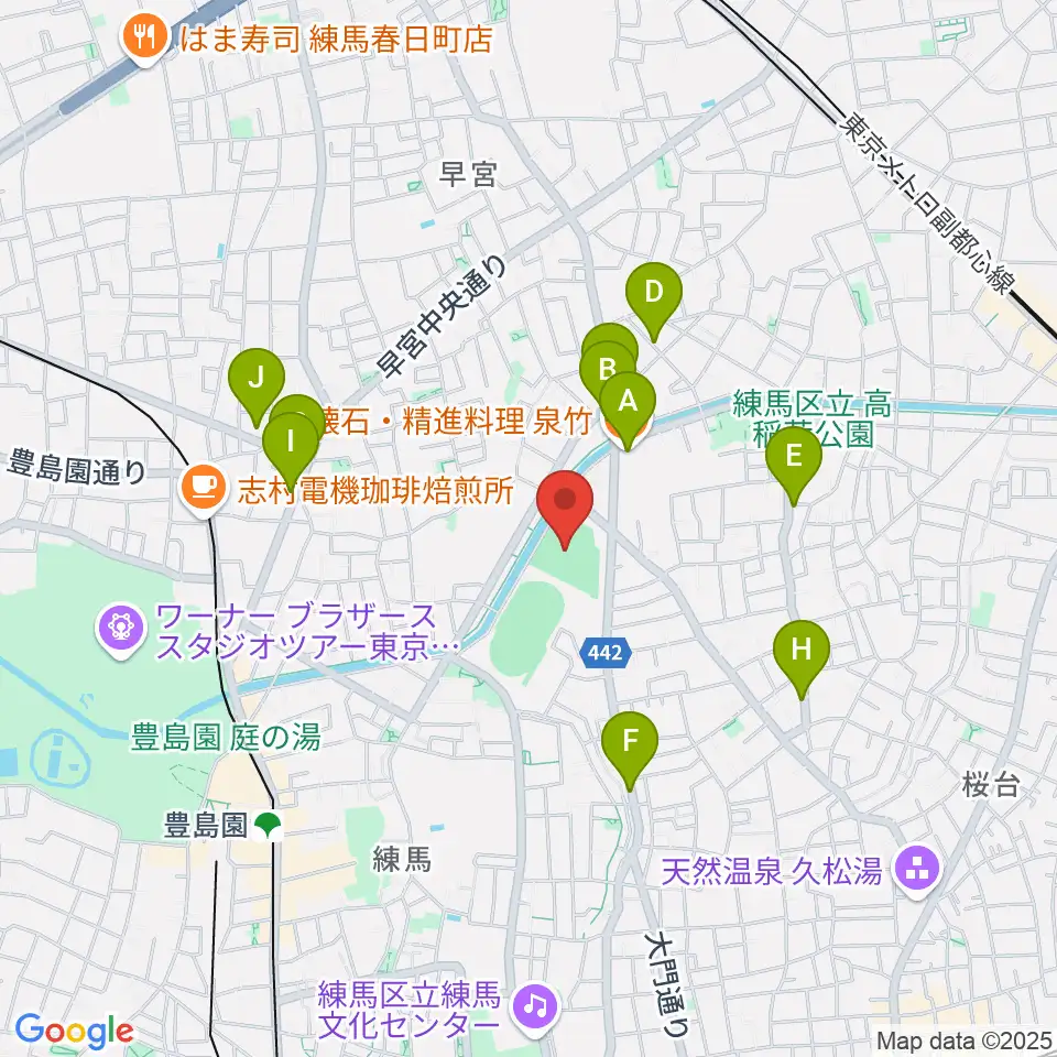 練馬総合運動場少年野球場周辺のファミレス・ファーストフード一覧地図