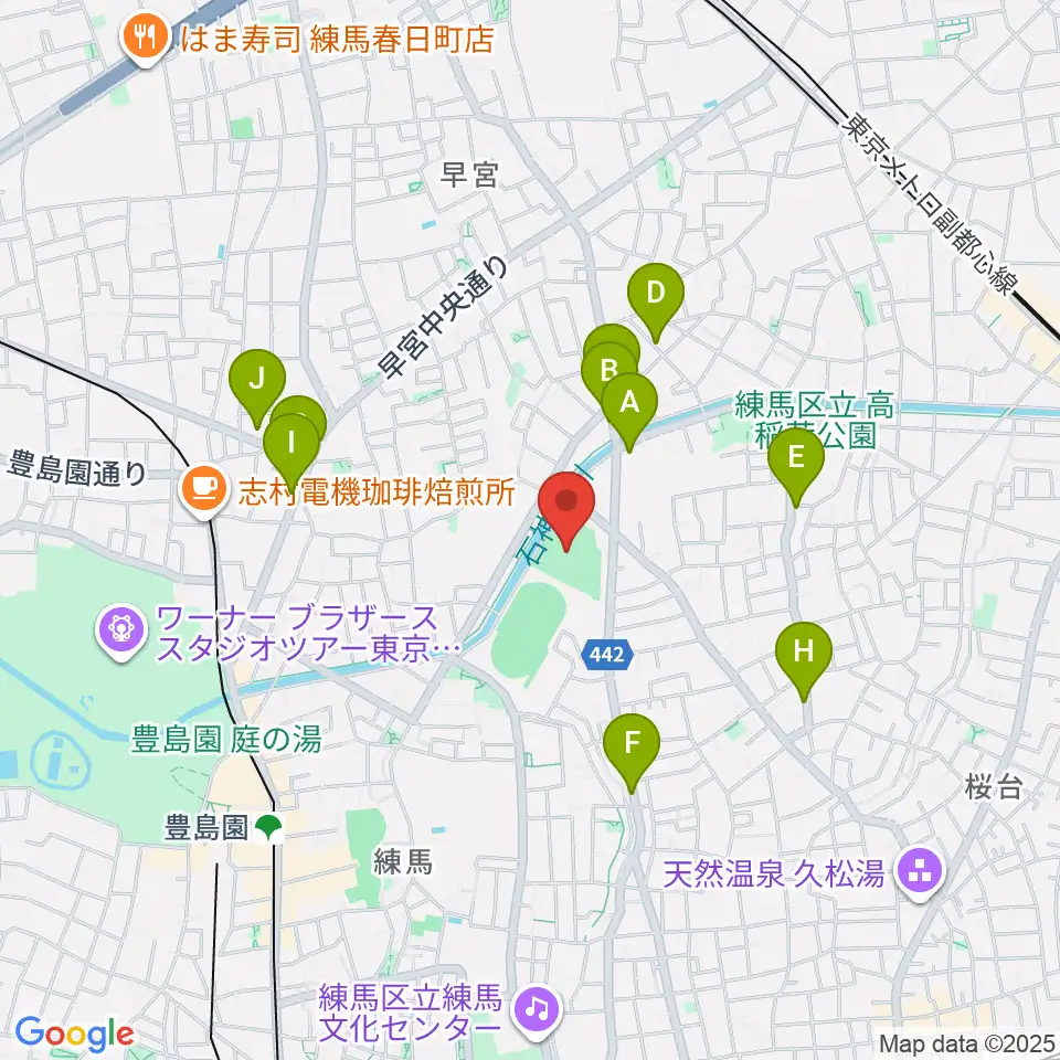 練馬総合運動場少年野球場周辺のファミレス・ファーストフード一覧地図