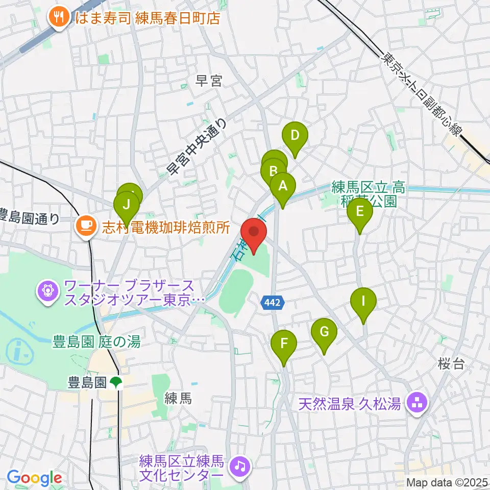 練馬総合運動場少年野球場周辺のファミレス・ファーストフード一覧地図