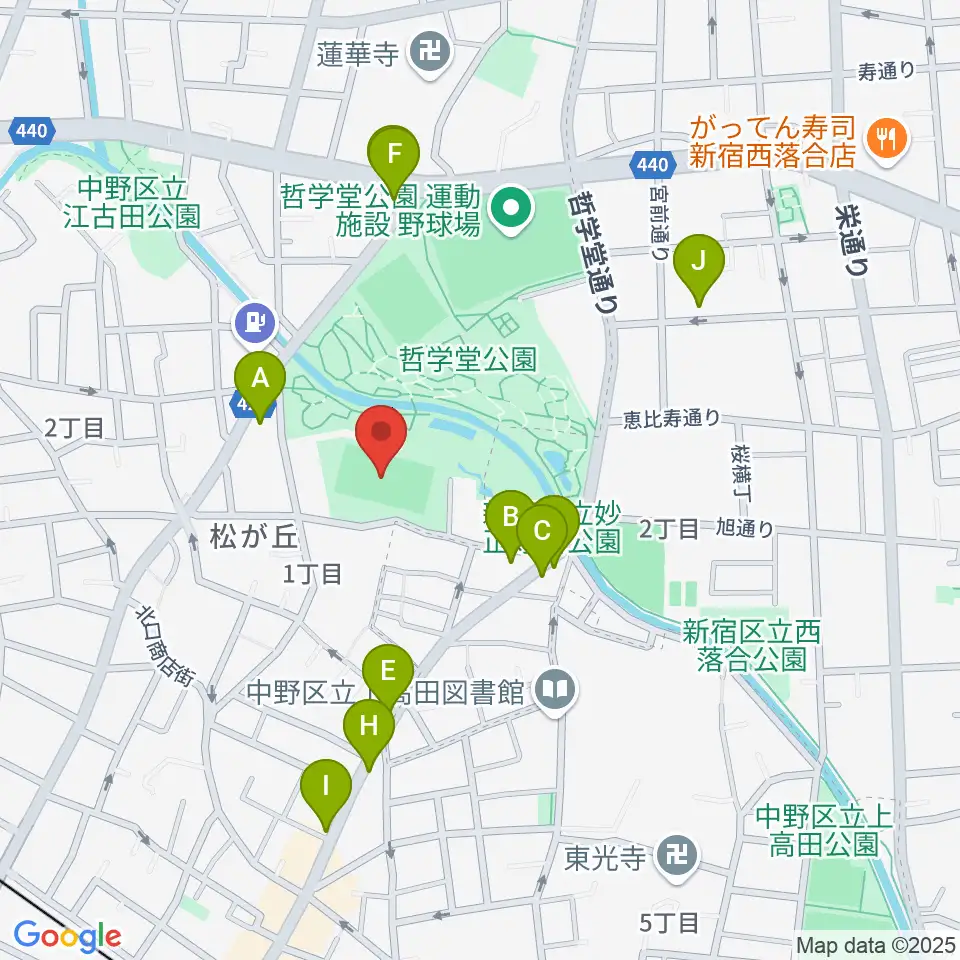 妙正寺川公園運動広場周辺のファミレス・ファーストフード一覧地図