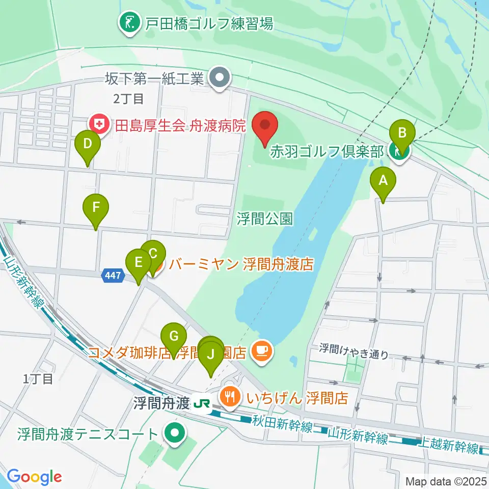 浮間公園野球場周辺のファミレス・ファーストフード一覧地図
