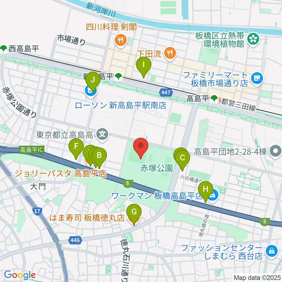 赤塚公園野球場周辺のファミレス・ファーストフード一覧地図