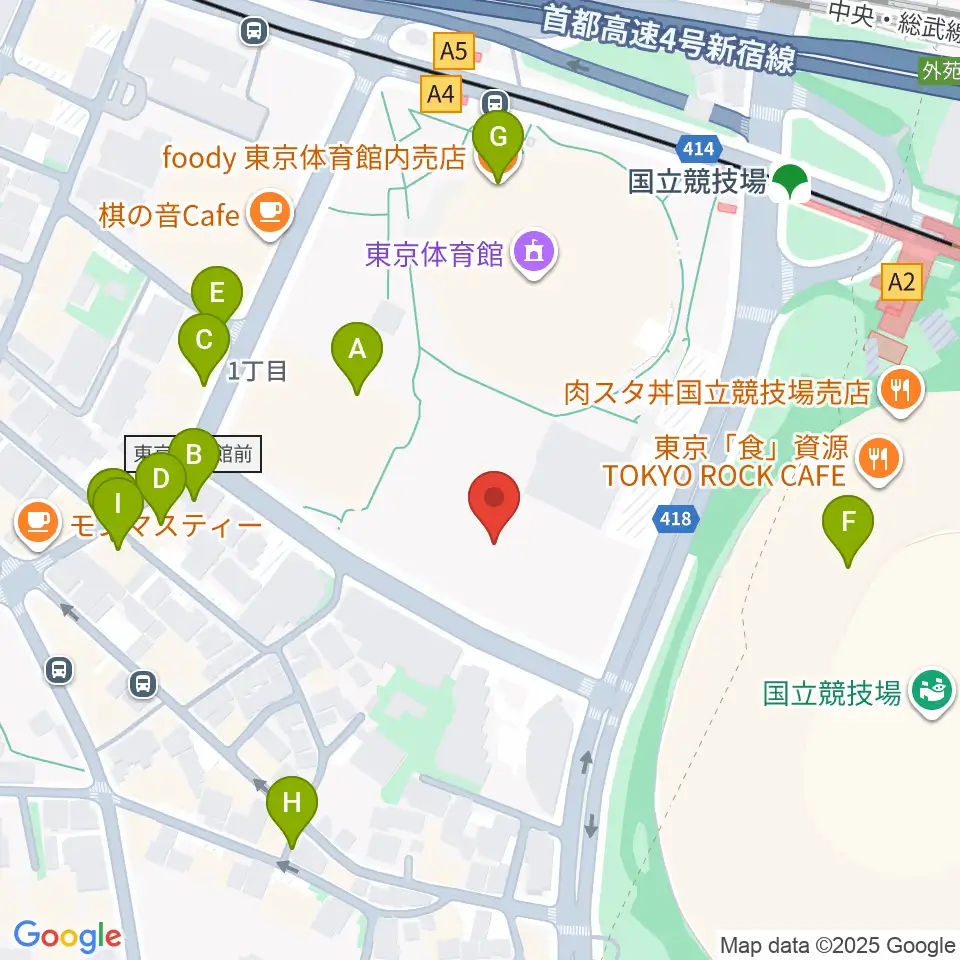 東京体育館フットサルコート周辺のファミレス・ファーストフード一覧地図