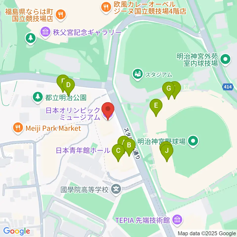 日本オリンピックミュージアム周辺のファミレス・ファーストフード一覧地図
