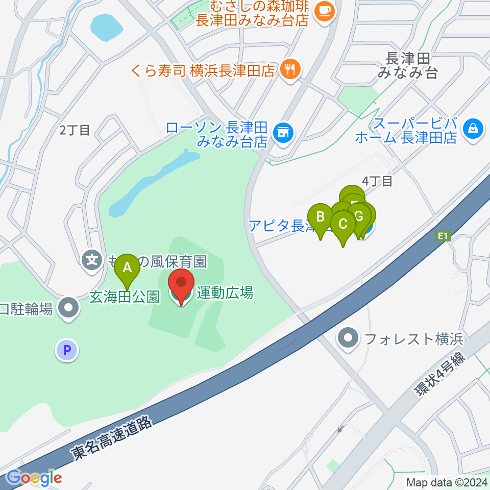 玄海田公園運動広場周辺のファミレス・ファーストフード一覧地図