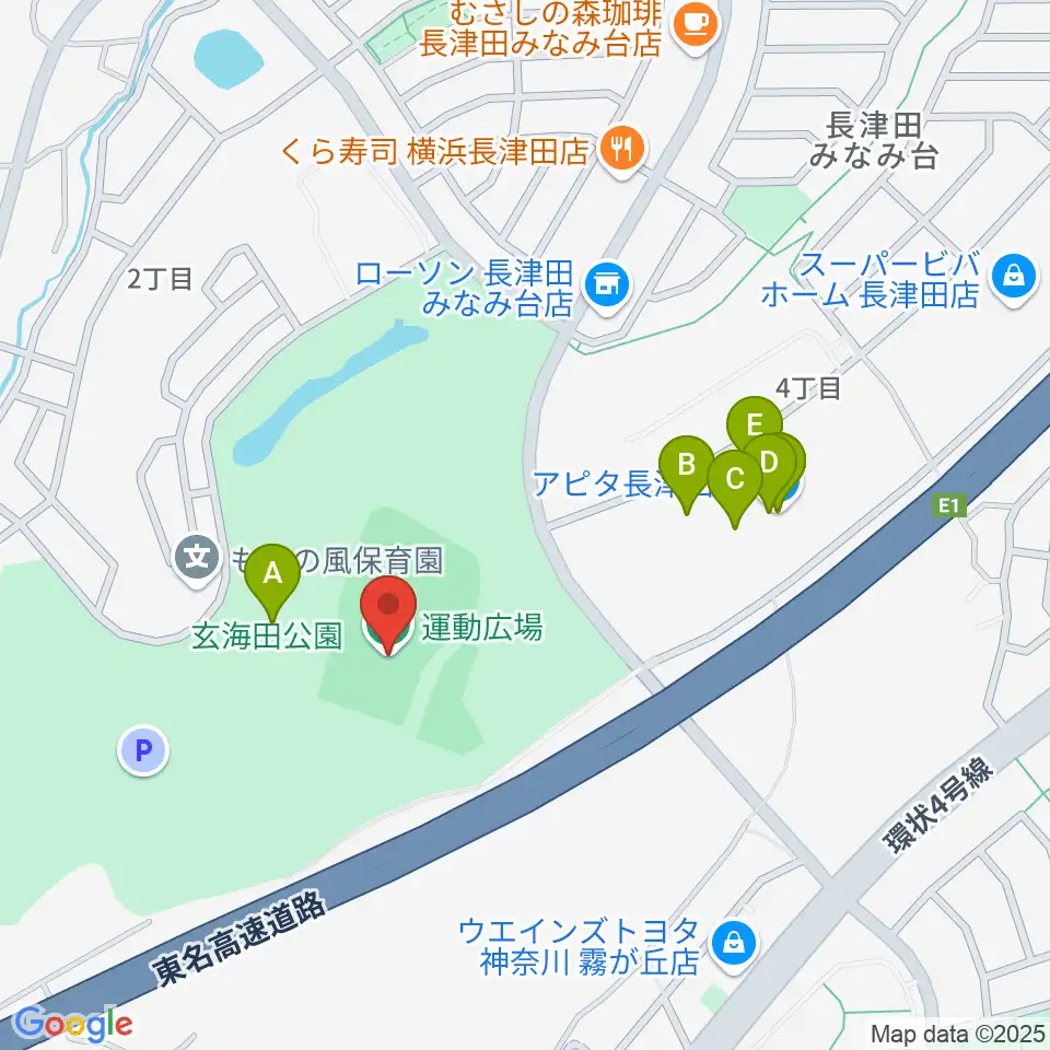 玄海田公園運動広場周辺のファミレス・ファーストフード一覧地図