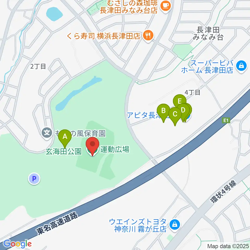 玄海田公園運動広場周辺のファミレス・ファーストフード一覧地図